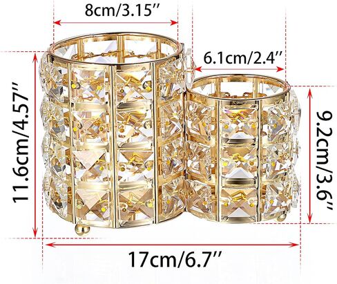 BTSKY Crystal Remote Control Holder 2 Slots Desktop Organizer Multi-Function Desk Stationery Storage Box Decorative Storage Caddy for TV Controllers Office Stationery Makeup Brushes (Round, Gold) in Saudi Arabia