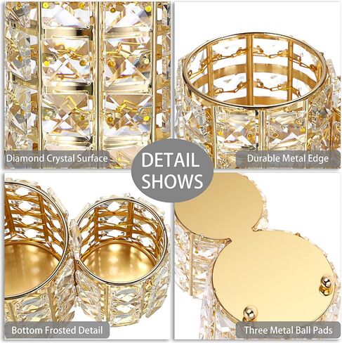 BTSKY Crystal Remote Control Holder 2 Slots Desktop Organizer Multi-Function Desk Stationery Storage Box Decorative Storage Caddy for TV Controllers Office Stationery Makeup Brushes (Round, Gold) in Saudi Arabia