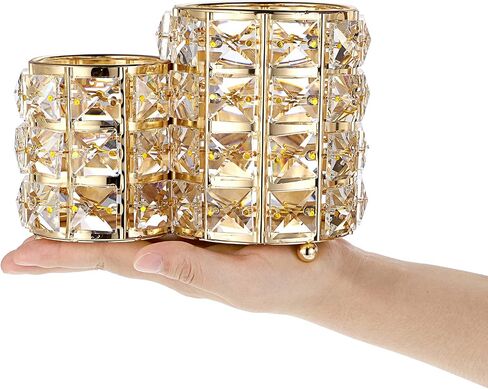 BTSKY Crystal Remote Control Holder 2 Slots Desktop Organizer Multi-Function Desk Stationery Storage Box Decorative Storage Caddy for TV Controllers Office Stationery Makeup Brushes (Round, Gold) in Saudi Arabia