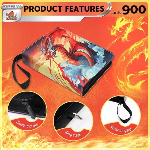 Card Binder for Pokemon 9 Pocket Doyosh 900 Pockets Card Holder Binder with 50 Sleeves, Card Holder Binder Trading Cards with Charizard for Boys Gifts, Card Collector Album Card Binder Book in Saudi Arabia