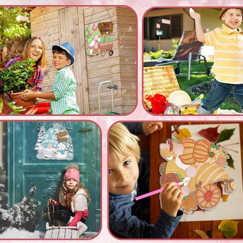 GlikCeil 12 Pcs Seasonal Gnome Diamond Art Kits Diamond Gnome Hanging Signs 5d DIY Diamond Art Tools Diamond Art Ornaments Diamond Art Gnomes Wreath Kits for Mother's Day Summer Holiday Decoration in Saudi Arabia