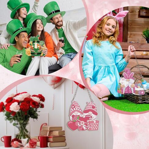 GlikCeil 12 Pcs Seasonal Gnome Diamond Art Kits Diamond Gnome Hanging Signs 5d DIY Diamond Art Tools Diamond Art Ornaments Diamond Art Gnomes Wreath Kits for Mother's Day Summer Holiday Decoration in Saudi Arabia