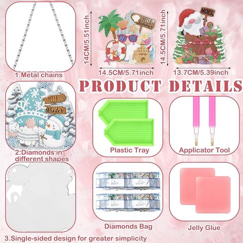GlikCeil 12 Pcs Seasonal Gnome Diamond Art Kits Diamond Gnome Hanging Signs 5d DIY Diamond Art Tools Diamond Art Ornaments Diamond Art Gnomes Wreath Kits for Mother's Day Summer Holiday Decoration in Saudi Arabia