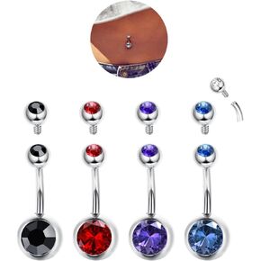G23 Titanium Belly Button Rings 14G Internally Threaded Belly Ring Round Clear Belly Button Ring for Women Men 10 MM Colorful Grade 23 Titanium Belly Button Piercing Belly Jewelry Gift
