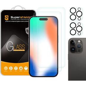 Supershieldz (2 Pack) Designed for iPhone 15 Pro (6.1 inch) + Camera Lens Tempered Glass Screen Protector, Anti Scratch, Bubble Free