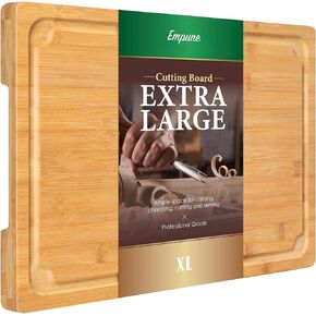 Extra Large Cutting Board, 16" Bamboo Cutting Boards for Kitchen with Juice Groove and Handles Kitchen Chopping Board for Meat Cheese board Heavy Duty Serving Tray, L, Empune