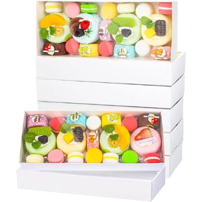 25 Pack White Cookie Boxes, 11.8 x 4.8 x 2 Inch Bakery Boxes Clear Strawberry Boxes Treat boxes Dessert Boxes for Pastry, Muffins, Cake, Pies and Party Favor