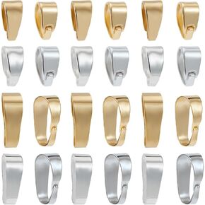 Beebeecraft 1 Box 80Pcs Snap on Bails 24K Gold & 925 Sterling Silver Plated 4 Style Pinch Clip Clasp Bail Necklace Clasps Bail for Necklace Jewelry Findings, 5 * 7mm