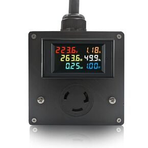 30A AC Power Meter 120-240V Voltage Current LCD Display Digital Multimeter Watt Ammeter Voltmeter Monitor Active Energy Monitor EV Charge, ASIC & GPU Miners L6-30 Outlet, 5ft Cable & Plug