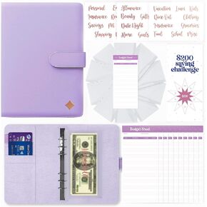 SOUL MAMA Budget Binder with Cash Envelopes - Blue Money Organizer for Cash, A6 Binder Cash Envelopes for Budgeting, Money Saving Binder with Rose Gold Stickers