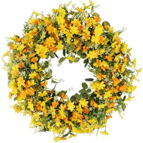 LOKEINSA 22In Artificial Summer Wreaths for Front Door, Yellow and Orange Daisy Wreaths for front Door Indoor Outdoor Home Farmhouse Festival Décor