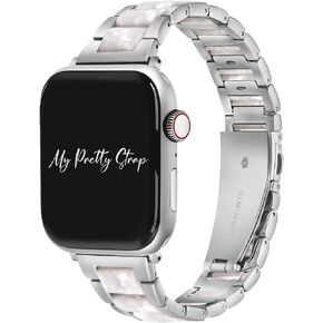 My Pretty Strap Diva Band Compatible with Apple WATCH SE Series 9 8 7 6 5 4 3 2 1, 38/40/41/42/44/45/49MM, Stainless Steel Metal Rose Gold, Silver for Women
