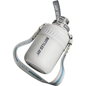 Insulated Stainless Steel Water Bottle for Sports and Travel, BPA-Free,Bottled joy with strap (grey, 32 oz)