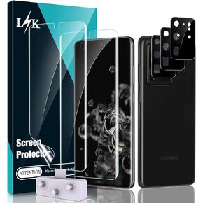 [2+3 Pack] LϟK Designed for Samsung Galaxy S20 Ultra 5G 6.9 inch 2 Pack Flexible TPU Screen Protector + 3 Pack Black Camera Lens Protector,Case Friendly, Locate Tool Precise Alignment - Gray
