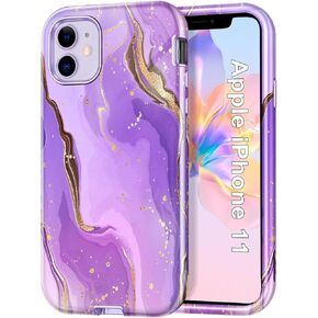 CASEFIV Compatible with iPhone 15 Case,Marble Pattern 3 in 1 Heavy Duty Shockproof Full Body Rugged Hard PC+Soft Silicone Drop Protective Women Girls Cover for iPhone 15, Blue Purple