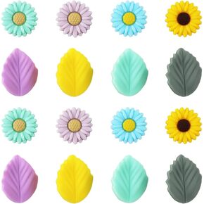 16pcs Flower Leaf Knitting Needle Stoppers, Colorful Needle Point Protector Silicone Knitting Stitch Tip Caps Needle End Cover for Sewing Quilting Crocheting DIY Art Project Supplies
