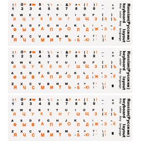 PATIKIL 3Pcs Russian Keyboard Stickers PC Keyboard Stickers White Background w Black Orange Lettering for Computer Laptop Notebook Desktop