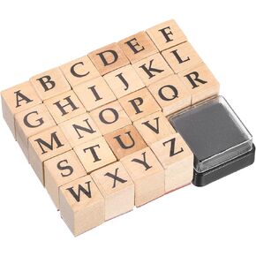 PATIKIL 1 Set Letter Stamps Wood Rubber Stamp, Character a to Z Alphabet Stamps Wooden Stamp Stamper for Card Making DIY Crafting Scrapbooking Style 2