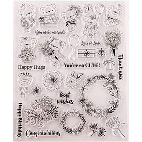 Welcome to Joyful 1PC Cute Bear Happy Hugs Flower Clear Stamp for Card Making Decoration and Scrapbooking 15.5x20cm in Kuwait