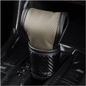 Automatic Gear Shift Knob Cover,Carbon Fibre Leather Shift Cover for Car Decorations & Protection,Universal Car Interior Accessories Fits Car SUV Truck (Beige)