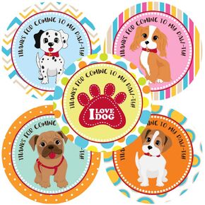 Variety Puppy Dog Thank You Sticker Labels by Adore By Nat - Canine Pet Paw Print Kids Party Favor Label - Set of 30