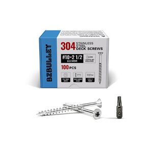 #10 X 2 Inch 304 Grade Stainless Steel Deck Screws Wood Screws, Flat Head T25 Star Drive, Type 17 Auger Tip with a Free T25 Star Drive Bit for All Outdoor Wood Construction（350 pcs/3.39 lbs）