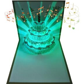 3D Changeable Colors Light Music Birthday Cards, Pop up Warming LED Colourful Musical Cake Happy Birthday Greeting Cards Postcards for Mom Wife Sister Boy Girl and Friends 1 Pack