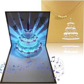 3D Changeable Colors Light Music Birthday Cards, Pop up Warming LED Colourful Musical Cake Happy Birthday Greeting Cards Postcards for Mom Wife Sister Boy Girl and Friends 1 Pack