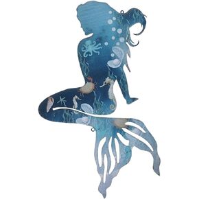ZHANYUN Metal Mermaid Wall Art,Metal Mermaid Wall Decor,Hanging Metal Mermaid Decorations,Little Mermaid Sculpture for Girls Bedroom Home Themed Patio Swimming Pool Bathroom Decor