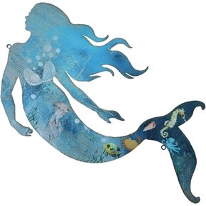 ZHANYUN Metal Mermaid Wall Art,Metal Mermaid Wall Decor,Hanging Metal Mermaid Decorations,Little Mermaid Sculpture for Girls Bedroom Home Themed Patio Swimming Pool Bathroom Decor