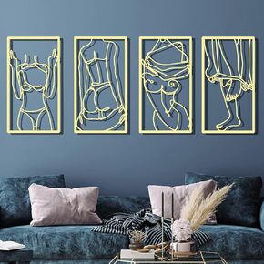 DoMyfit 4 Pieces Woman Art Wall Decor Abstract Line Metal Wall Decor Art Print Decor Line Drawing Home Hanging Wall Art for Living Room Bedroom Wall (Black)