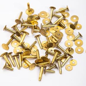 WUTA Copper Rivets Burrs 100 Pcs Leather Copper Rivet Fastener Solid Brass Rivets Studs Permanent Tack Fasteners for Leather Craft, Belts, Halters, Bridles (Brass, 9 x19mm)