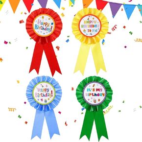 12 Pieces Happy Birthday Award Ribbon Birthday Tinplate Badge Pins Birthday Rosette Button Pins Happy Birthday Badge Brooch Birthday Pins for Party Favors and Baby Shower Party Decoration