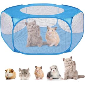 Yinuoday Small Animals Tent Pet Playpen Portable Small Animal Fence Cage Tent with Zippered Cover Breathable Transparent Pet Playpen Pop Open for Hamster Chinchillas Guinea-Pigs in Kuwait