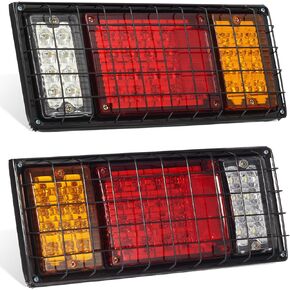 Partsam 2Pcs LED Truck Trailer Tail Lights Bar Kit 40 LED Waterproof Tail Turn Signal Brake Light Running Reverse Light with Iron Net Protection 5 Wires 10V-30V for Truck Boat Trailer UTV RV Camper