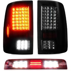 Tail Light + 3rd Brake Cargo Lamp for Dodge Ram 1500 2009-2010, Ram 2500 & 3500 2010, Ram 1500 & 2500 & 3500 2011-2018, 1500 Classic 2019, Third High Mount Stop Light Rear LED Taillight, 55277302AC