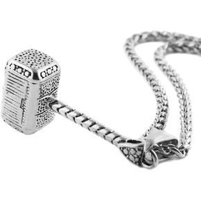 HZMAN Thor Hammer Stainless Steel Necklace For Men and Women Hammer Pendant Necklace 22+2 Inch Chain