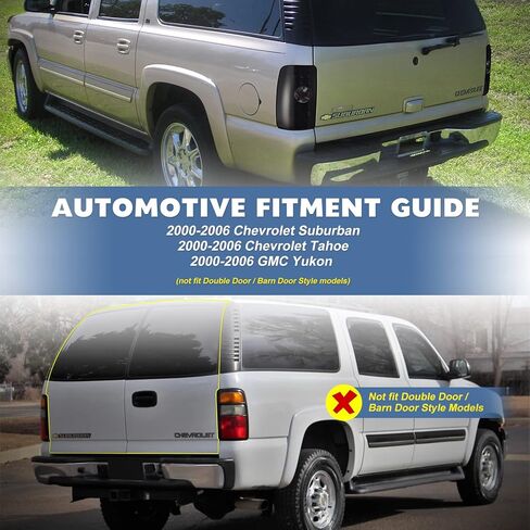 مصابيح خلفية LED AUTOWIKI مناسبة لـ 2000-2006 Chevy Suburban/Tahoe/GMC Yukon (غير مناسبة لنماذج نمط الباب المزدوج/باب الحظيرة) مجموعة مصابيح الذيل (أسود/دخان) قطعتان in Kuwait