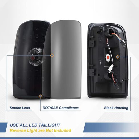 مصابيح خلفية LED AUTOWIKI مناسبة لـ 2000-2006 Chevy Suburban/Tahoe/GMC Yukon (غير مناسبة لنماذج نمط الباب المزدوج/باب الحظيرة) مجموعة مصابيح الذيل (أسود/دخان) قطعتان in Kuwait