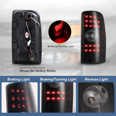 مصابيح خلفية LED AUTOWIKI مناسبة لـ 2000-2006 Chevy Suburban/Tahoe/GMC Yukon (غير مناسبة لنماذج نمط الباب المزدوج/باب الحظيرة) مجموعة مصابيح الذيل (أسود/دخان) قطعتان in Kuwait