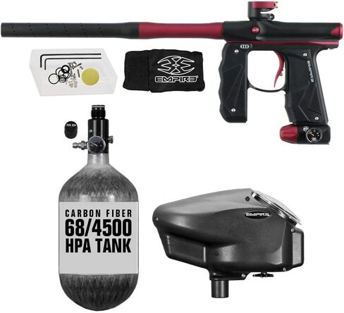 Maddog Empire Mini GS Electronic Full Auto Paintball Gun Marker w/ 68/4500 Carbon Fiber HPA Paintball Tank & Empire Halo Too Electronic Paintball Loader Starter Package - Dust Black/Dust Red in Saudi Arabia