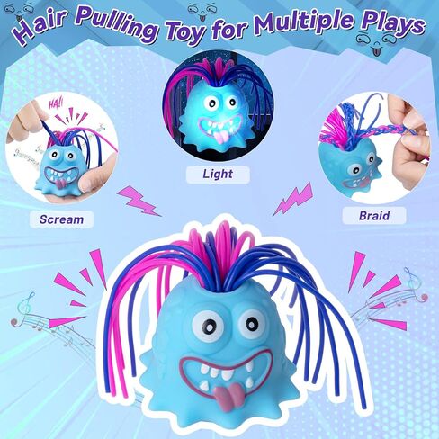 Fidget Toys Hair Pulling Stress Relief Toys with LED Light Differernt Screams Novelty Screaming Monster Toys for Adults Teens Autism (Blue&Purple, 2P) in Saudi Arabia