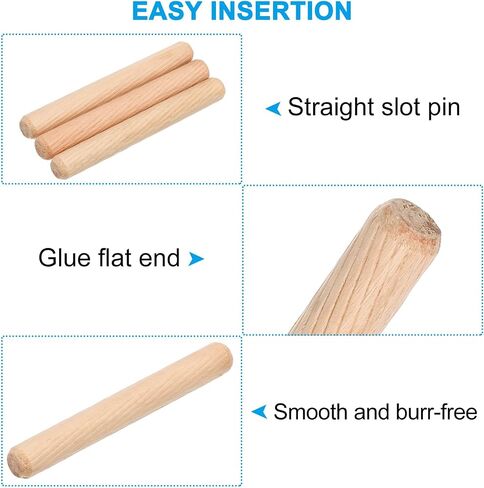PATIKIL 2/5 Wooden Dowel Pins, 300 Pcs M10x80mm Wood Dowel Pins Hardwood Pegs Fluted Groove Easy Insertion for Crafts Furniture Door Art in Saudi Arabia