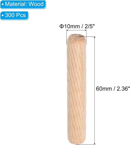 PATIKIL 2/5 Wooden Dowel Pins, 300 Pcs M10x80mm Wood Dowel Pins Hardwood Pegs Fluted Groove Easy Insertion for Crafts Furniture Door Art in Saudi Arabia