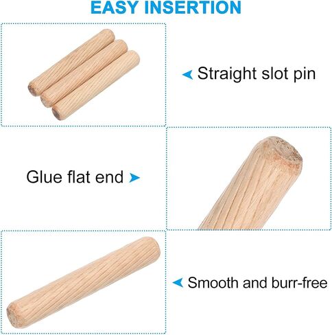 PATIKIL 2/5 Wooden Dowel Pins, 300 Pcs M10x80mm Wood Dowel Pins Hardwood Pegs Fluted Groove Easy Insertion for Crafts Furniture Door Art in Saudi Arabia