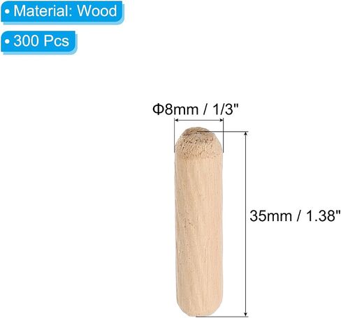PATIKIL 2/5 Wooden Dowel Pins, 300 Pcs M10x80mm Wood Dowel Pins Hardwood Pegs Fluted Groove Easy Insertion for Crafts Furniture Door Art in Saudi Arabia