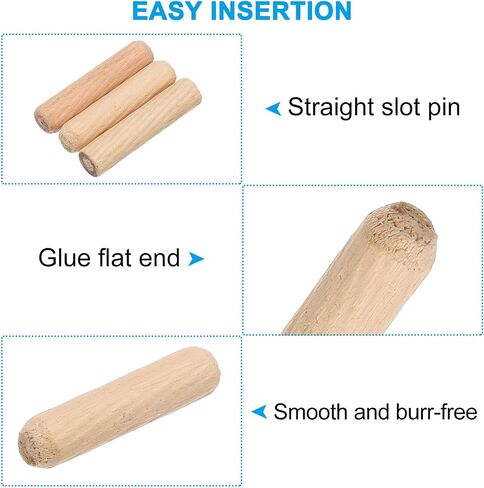 PATIKIL 2/5 Wooden Dowel Pins, 300 Pcs M10x80mm Wood Dowel Pins Hardwood Pegs Fluted Groove Easy Insertion for Crafts Furniture Door Art in Saudi Arabia