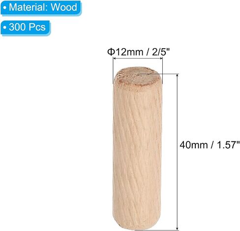 PATIKIL 2/5 Wooden Dowel Pins, 300 Pcs M10x80mm Wood Dowel Pins Hardwood Pegs Fluted Groove Easy Insertion for Crafts Furniture Door Art in Saudi Arabia