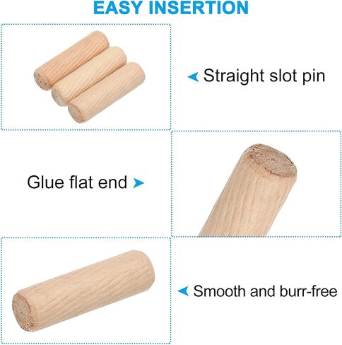 PATIKIL 2/5 Wooden Dowel Pins, 300 Pcs M10x80mm Wood Dowel Pins Hardwood Pegs Fluted Groove Easy Insertion for Crafts Furniture Door Art in Saudi Arabia