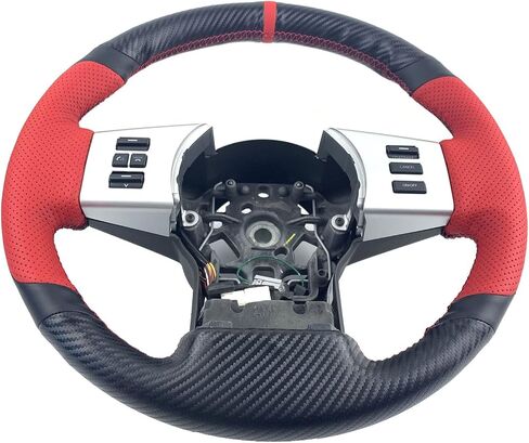 Black Carbon Fiber&Perforated Leather Steering Wheel Cover Hand-Stitch Sew on Wrap for Nissan Pathfinder 2005-2012 / Nissan Xterra 2005-2015 / Nissan Frontier 2005-2019 (Matte Carbon Fiber+Leather) in Saudi Arabia